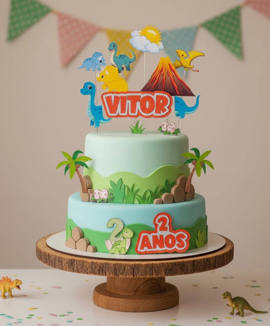 Decoração para bolos com tema dos dinaussaros