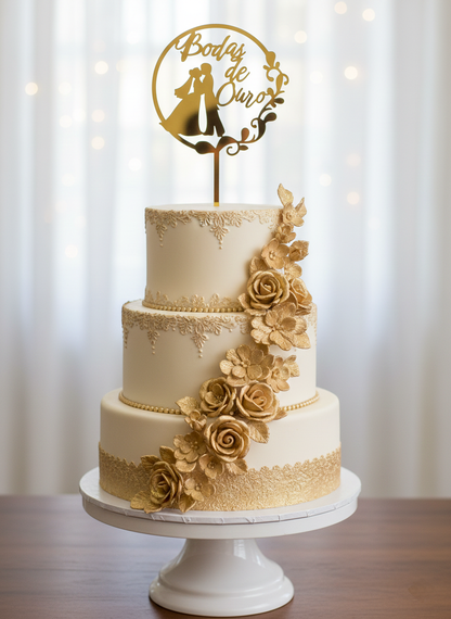 Decoração Bolos Topper Bodas de Ouro