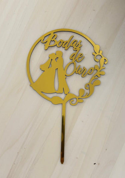 Decoração Bolos Topper Bodas de Ouro